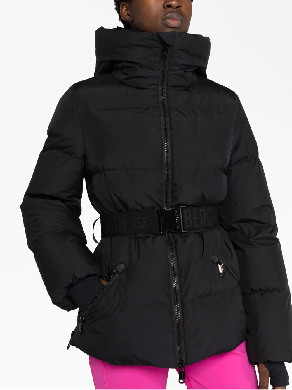 Goldbergh Black Quilted Puffer Jacket with Branded Belt